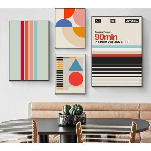Nordic Retro Geometric Bauhaus Exhibition Poster Abstract Line Canvas Painting Wall Art Print Picture for Living Room Home Decor