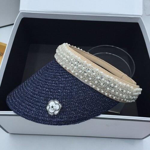 Straw empty top hat sunhat straw hat without top for women resort sea pearl camellia girl outdoor French sun hat