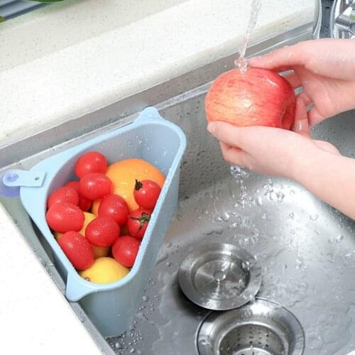 Kitchen Triangular Sink Strainer Drain Vegetable Fruit Drainer Basket Suction Cup Sponge Rack Storage Tool Sink Filter Shelf