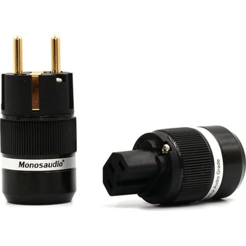 Pair Monosaudio hi-end E100G/F100G Pure Copper Gold Plated EUR Power Plug IEC Connector Plug hifi audio shucko power plug