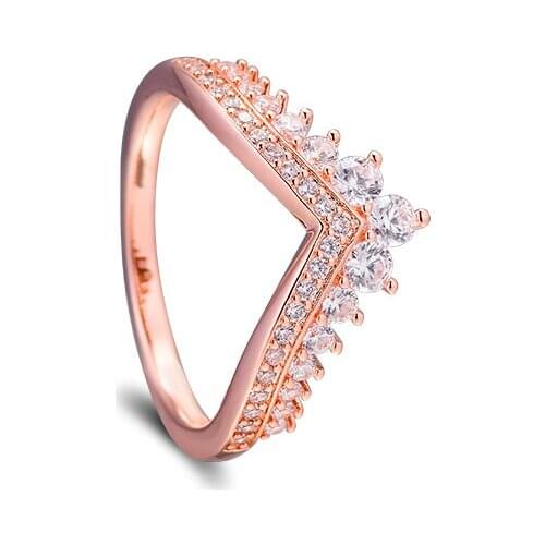 Rose Princess Wishbone Rings 100% 925 Sterling-Silver-Jewelry Free Shipping