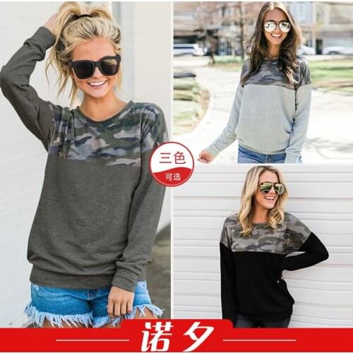 T Shirts Women 2021 Autumn Hot Selling Round Neck Camouflage Printed Casual Loose Long-Sleeved T-shirt Tshirt Tops Women LX1576