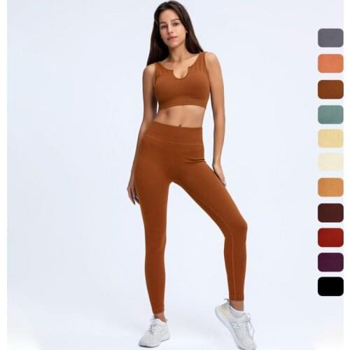 2PCS Seamless Yoga Suits Women Stretch Fitness Shirts Leggings Sets Gym Clothing Push Up Training Sports Sets Workout Tracksuits