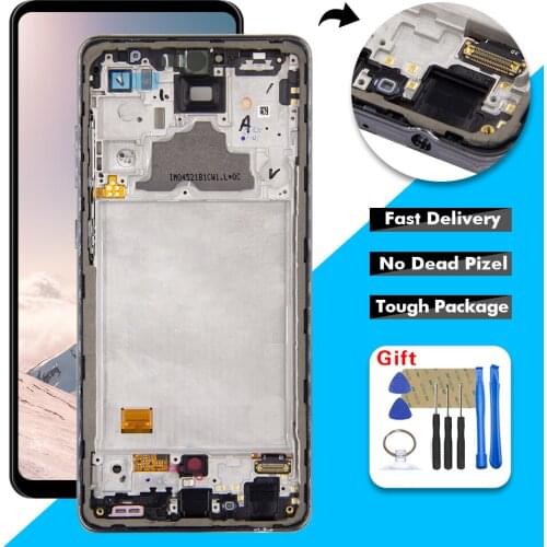 6.7" AMOLED For Samsung Galaxy A72 A725 A725F/DS LCD Display Touch Digitizer Screen For Samsung A72 Display SM-A725F With Frame