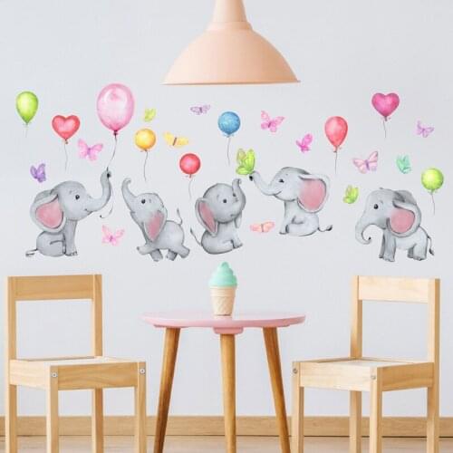 Zollor Cartoon Elephant Balloon Butterfly Wall Sticker Childrens room Kindergarten Classroom Creative Decoration Stickers
