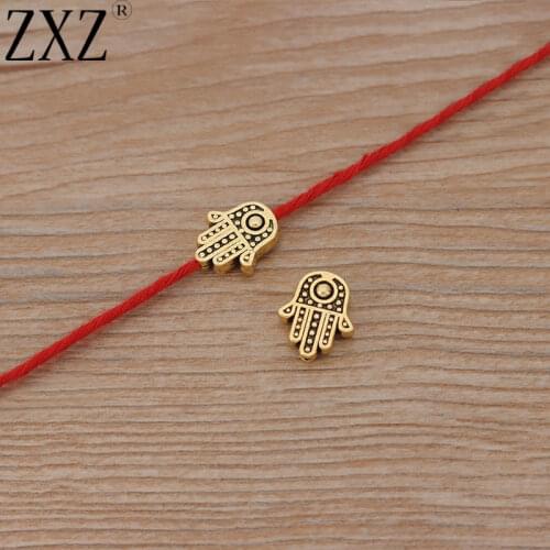 ZXZ 50pcs Antique Gold Tone Hamsa Hand Spacer Beads Charms for Bracelet Jewelry Making Findings 12x10mm