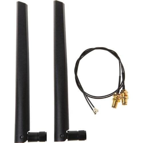 2x 6dBi 2.4GHz 5GHz Dual Band WiFi Router Network Card RP-SMA Antenna 2 x U.fl IPEX Cable N8S5