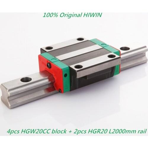 4pcs Original HIWIN HGW20CC linear flanged blocks carriages for 2pcs HGR20-L2000mm linear guide rails