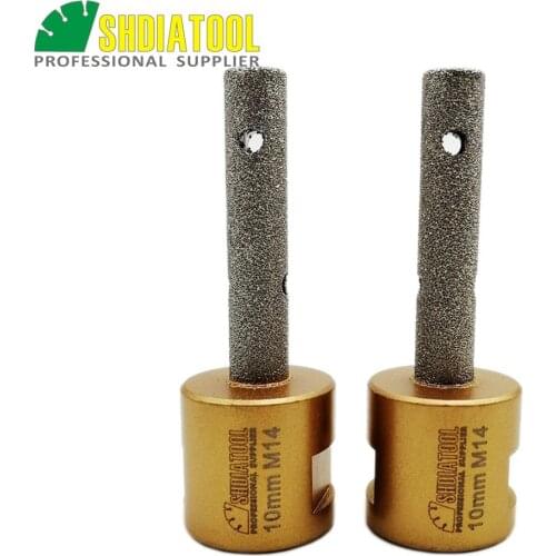 DIATOOL 2pcs 10mm Vacuum Brazed Diamond finger bits With M14 Thread Enlarge shape round bevel existing holes