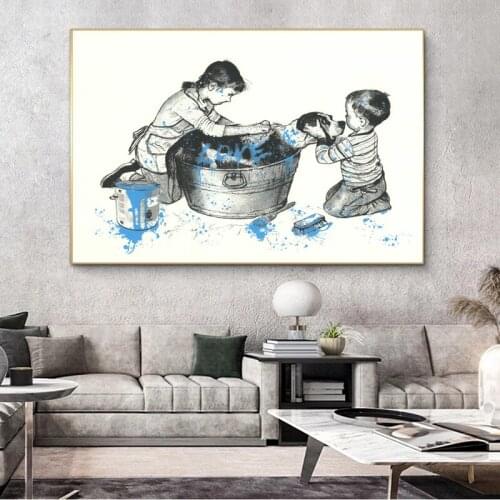 Banksy Childhood Graffiti Canvas Prints Posters Pop Street Art Oil Painting on Canvas Wall Pictures for Living Room Home Cuadros