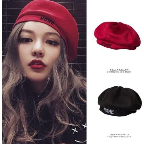 Womens Girls Beret French Artist Warm Suede Winter Hat Vintage Alphabet Embroidery Beret Octagonal Painter Cap Ladies Solid Cap