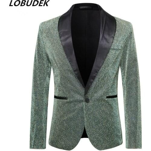 4 Colors Fashion Men Champagne Gold Blazers Singer Shiny Silk Club Bar Stage Suit Jacket Casual Coat Costume Slim Fit Blazer