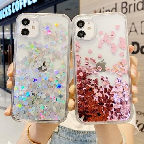 Moskado Sequins Quicksand Glitter Love Heart Phone Cover For iPhone 12 Mini 11 Pro Max X XR XS Max 7 8 7Plus Hard PC Back Cases