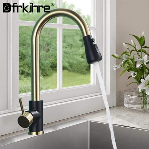 Black Nickel Kitchen Faucet Single Hole Pull Out Spout Sink Deck Mounted 360 Degree Rotation Stream Sprayer Head Gold Mixer Tap
