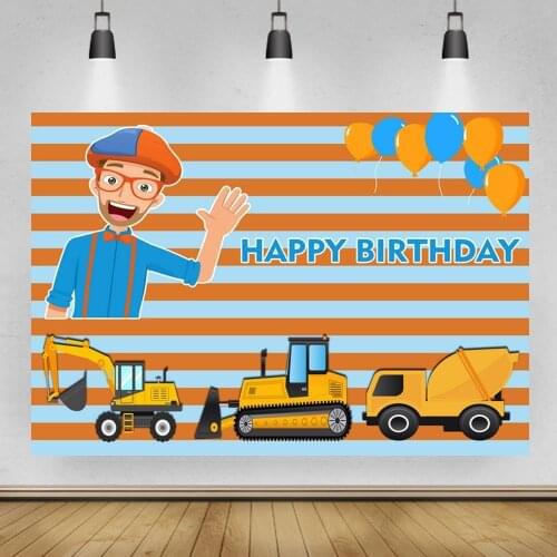 English Teacher Uncle Happy Birthday Backdrops Cartoon Truck Construction Cars Excavator Decor Kids Party Photography Background