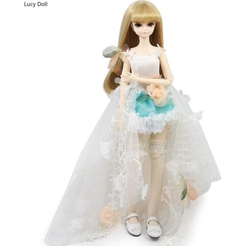 Forturn days only for 1/4 bjd 45cm doll white flower dress legging stocking princess suit clothes