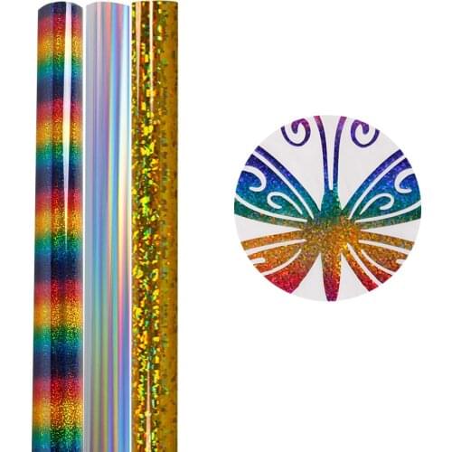 HOHOFILM 3 Pcs 20INX12IN Colorful PU heat transfer vinylPU Holographic Heat Press T-shirt Vinyl Film HTV for Silhoueet using