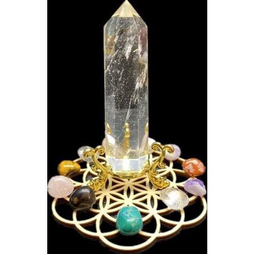 Top Crystal Smelting Quartz Obelisk +Mixed Seven Chakra Healing Stone + Seven Star Array Wood Plate Chakra Home decor Gift
