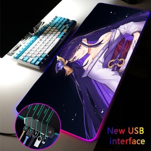 Genshin Impact RGB Gaming Mouse Pad 4-Port USB Hub LED Large Size Sexy Girl Baal Mouse Mat Mousepad for Desk Computer PC Games