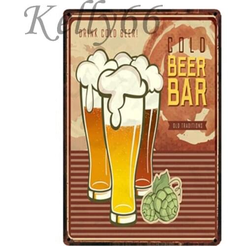 [ Kelly66 ] Cold Beer Bar Metal Sign Tin Poster Home Decor Bar Wall Art Painting 20*30 CM Size y-1659
