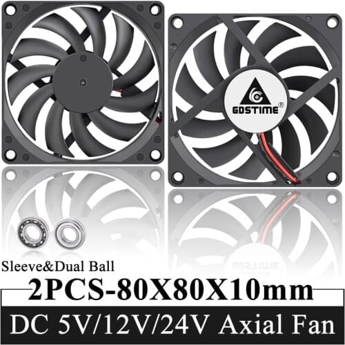 2Pcs Gdstime 5V 12V 24V 80mm 80mm x 80mm x10mm Computer Case Fan PC Latop CPU Cooling Fan Sleeve/Ball Bearing USB/2PIN/3PIN Fan