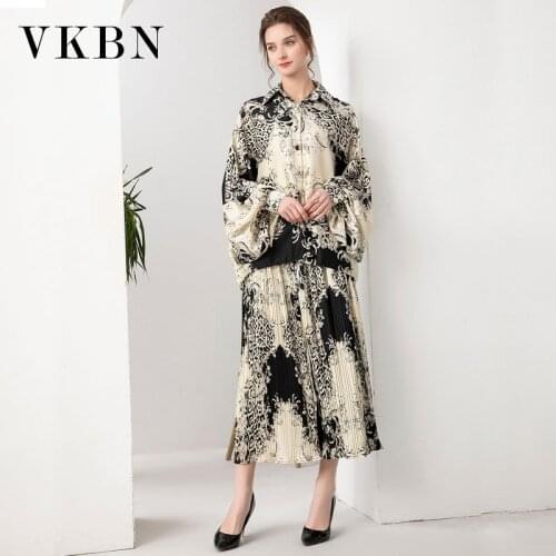 VKBN Summer Two Piece Set Top and Pants Ruche Casual Plus Size Elastic Wais Print Straight Trousers Suit 2 Piece Set Women