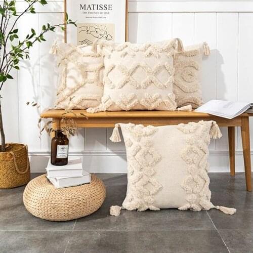 Macrame Home Decor Cushion Cover White 45x45 Boho White Embroidered Cotton Pillow Case for Living Room Sofa Chair