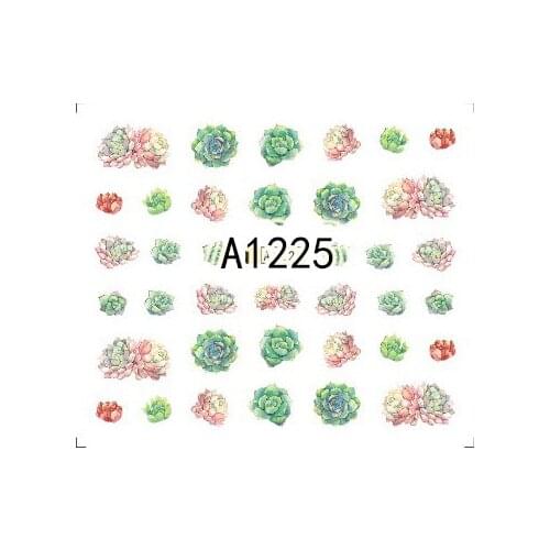 1 card nails art Cactus Water Decals Nail Sticker Green Plant Leaf Watermark Flakes Slider Tattoo Nail Art Tips Decoration