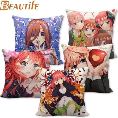 45X45cm Go-Toubun no Hanayome Pillow Cover Square Zipper Cotton Linen Fabric Pillow Case Bedroom Home Decorative Boys Girls Gift