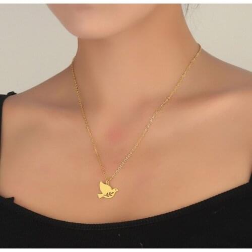 Stainless Steel Peace Dove Bird Pendant Necklace for Women Pigeon Olive Branch Leaf Necklace Jewelry for Peace Lover