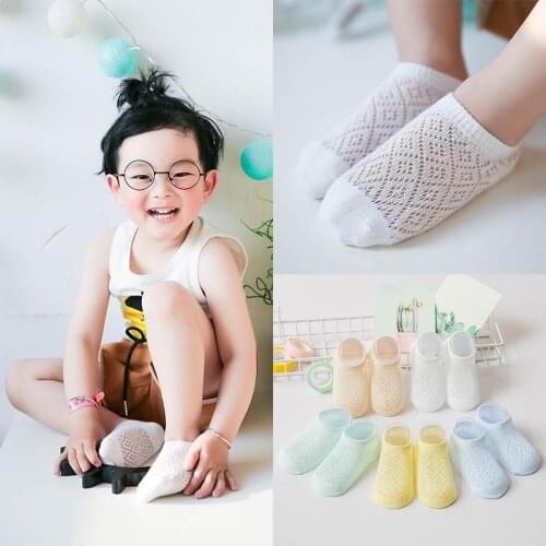 5pairs Childrens Summer Breathable Card Silk Ultra-thin Mesh Cotton Boat Socks