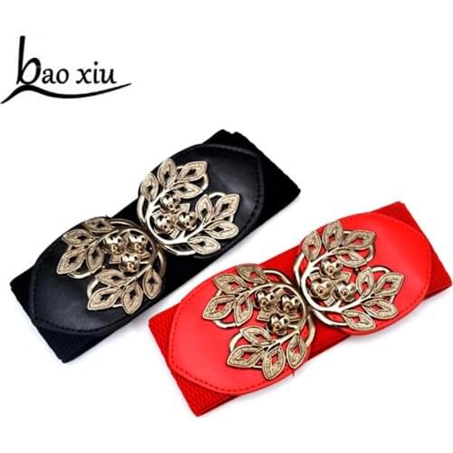 New Women Belt Leather Vintage flower Wide Metal Buckle Design Belt For Women Elastic Waist Pink Crocodile Pattern Belts Female