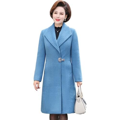 Autumn and winter plus cotton parka woolen coat medium long wool coats lady plus size winter wool trench coat women overcoat