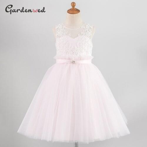 Puffy Pink Tulle Scoop Kids Communion Dresses Tulle Skirt Flower Girl Dress Organza Backless Little Bride Dresses Vestido