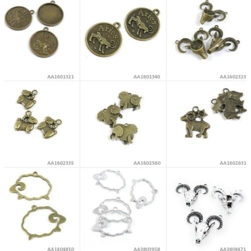 Antique Bronze Silver Tone Jewelry Making Charms Sheep Goat Head Cabochon Frame Aries Tag Blank Bracelet Pendant Craft Making