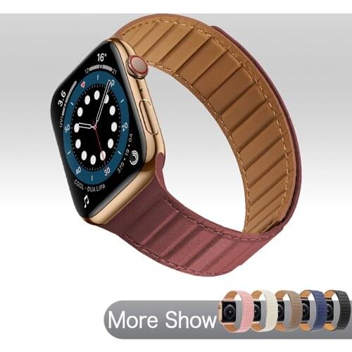 Luxury Real Leather Band For Apple Watch SE 6 5 Strap 44mm 40mm 42mm 38mm Magnetic Loop Bracelet iWatch Series 6 5 4 3 Watchband