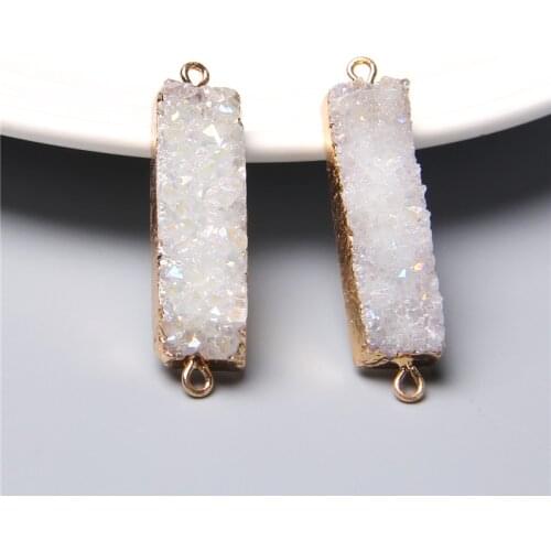 Handmade white quartz pendant female connector gems crystal agates druzy necklace drop pendant women rectangle pendant jewelry