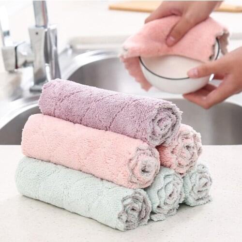 BASUPPLY 2Pcs/lot Household Absorbent Washing Cloth Thicker Double-layer Microfiber Wipe Table Dish Towel Kitchen Cleaning Tool