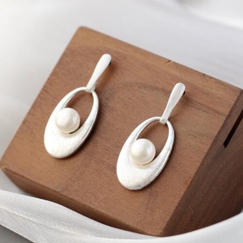 Authentic 925 Sterling Silver Fashion Women Natural Freshwater Pearl Trendy Long Earrings Wedding Party Fine Jewelry Gift