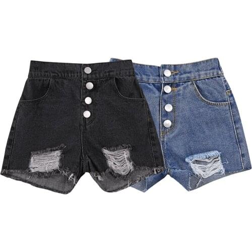 Kids Girls Casual Shorts Jeans with Broken Holes Children Solid Color Denim Cloth Shorts Toddler Infant Short Trousers Summer
