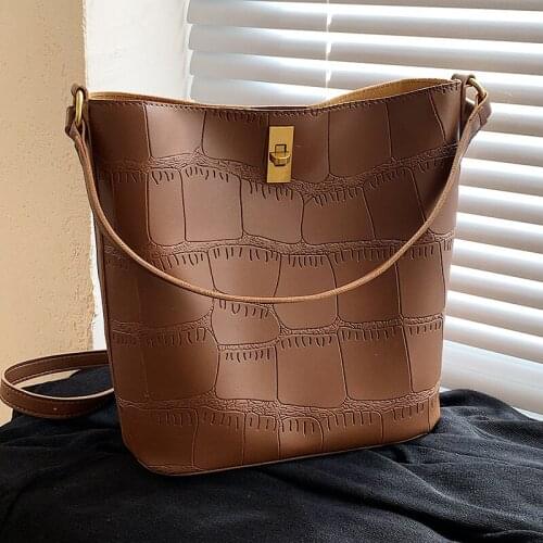 Retro Design Shoulder Bags for Women Pure Color Bucket Crossbody Bags Simple Ladies Messenger Bag Soft Leather Tote Handbags Sac