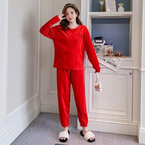 Pajamas women in the spring and autumn winter coral fleece long-sleeved two-piece flannel leisure leisurewear can wear outside