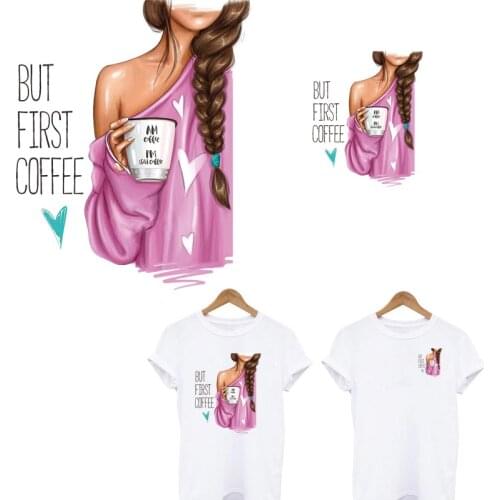 Sweet Girl Thermal Patches Iron On Heat Transfers Sticker Appliqued DIY Women T-shirt Hoodies Patches For Clothing Decoration