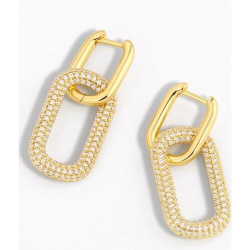 CZ Micro Pave Gold Drop Earrings For Women Crystal Geometric Square Huggie Earring Dangle Zirconia Statement Jewelry Gift ersu10