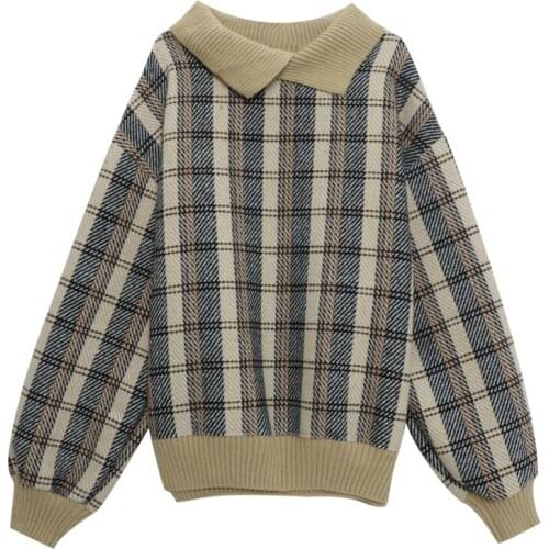 Womens sweater pullover vintage oversized streetwear loose casual Sweater tops harajuku knit winter Plaid sweater Warm Pull top