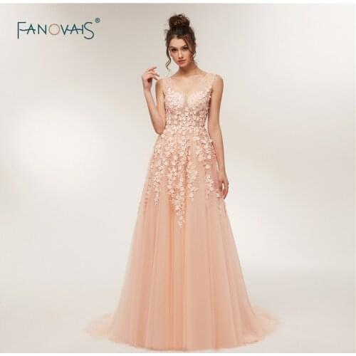 Real Sample Sexy V-Back Luxury Floral Crystal Pearls Beaded Long Evening Dress 2019 Prom Dresses robe de soiree longue ASAE09
