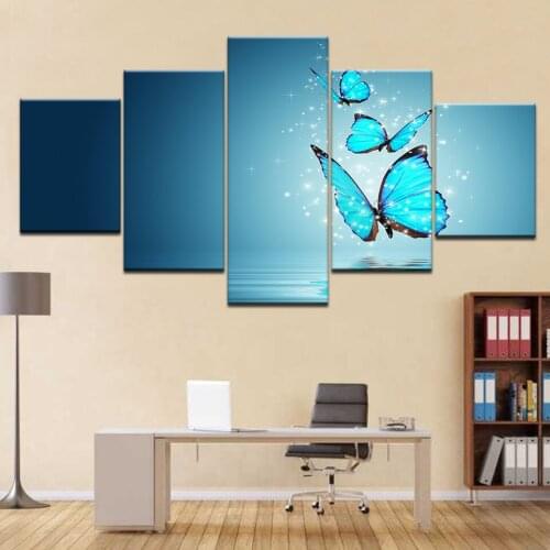Gold butterfly live wallpaper 5 panel HD Print modern Modular posters Canvas Art painting For home living room decor