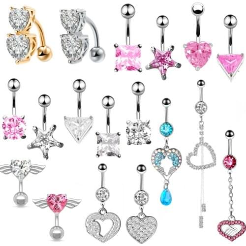 1/2Piece Heart Belly Button Ring Angel Wing Belly Piercing Ring Sexy Navel Piercing Bar Heart Belly Bar Navel Piercing Ombligo