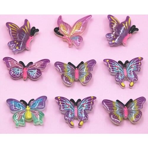 10pcs Resin Butterfly Luminous multicolor Flat back Cabochon Art Supply Decoration Charm Craft hair bow center