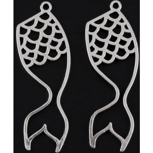 10Pcs Silver Color Mermaid Fish Tail Charms Sea Summer Pendant New Designs Handmade Necklace Findings Accessory 51x17mm A2372